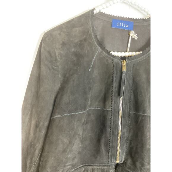 Illia Black Suede Jacket with Ostrich Feather Hem Size 6 NWT - Picture 3 of 8